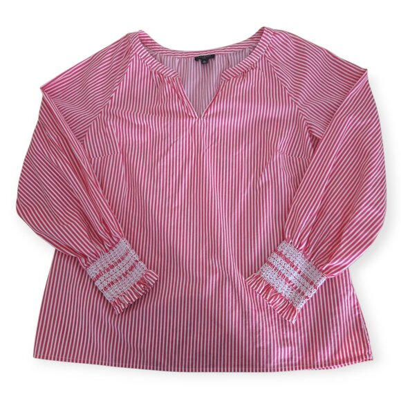 Talbots Pink Butterfly Striped Raglan Popover Top Medium Petite - Picture 5 of 8